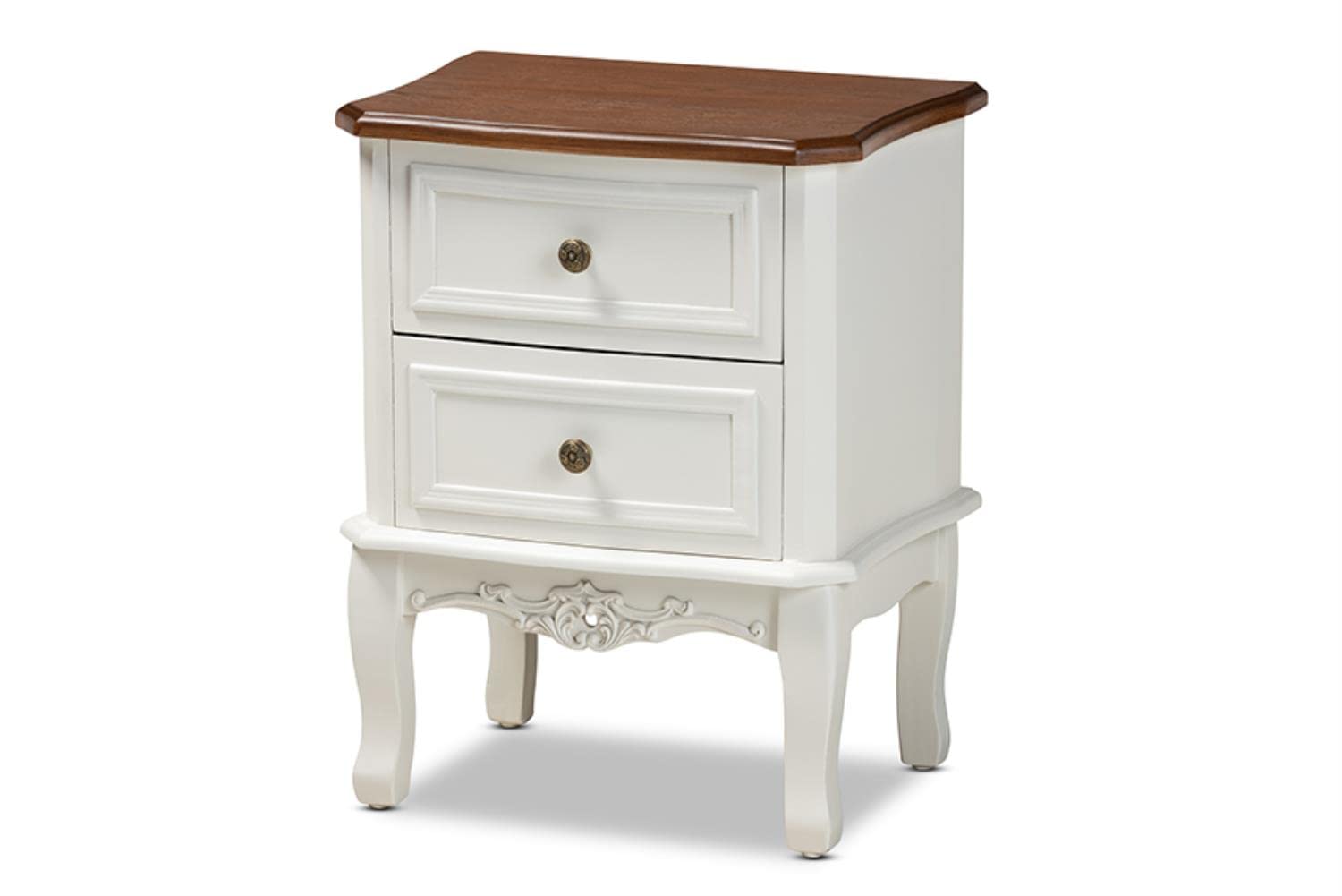 Baxton Studio Darlene Classic and Traditional French White and Cherry Brown Finished Wood 2-Drawer Nightstand